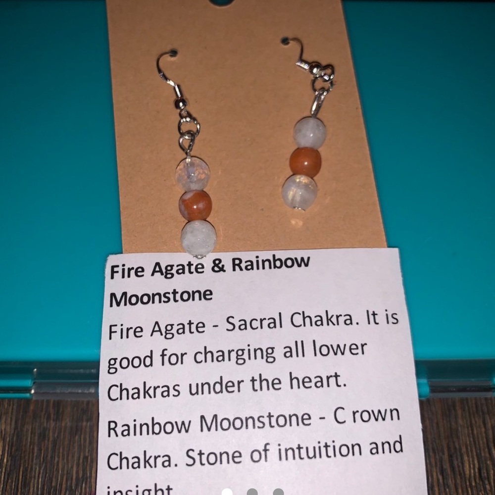 Fire agate and rainbow moonstone chakra earrings